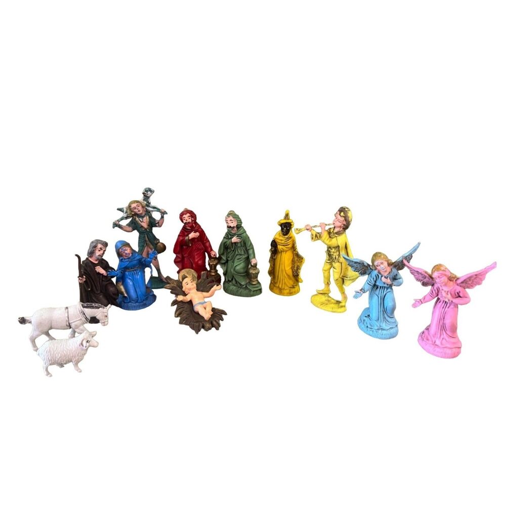 Vintage Italy Hard Plastic Nativity Figures Nativity Christmas Manger Scene